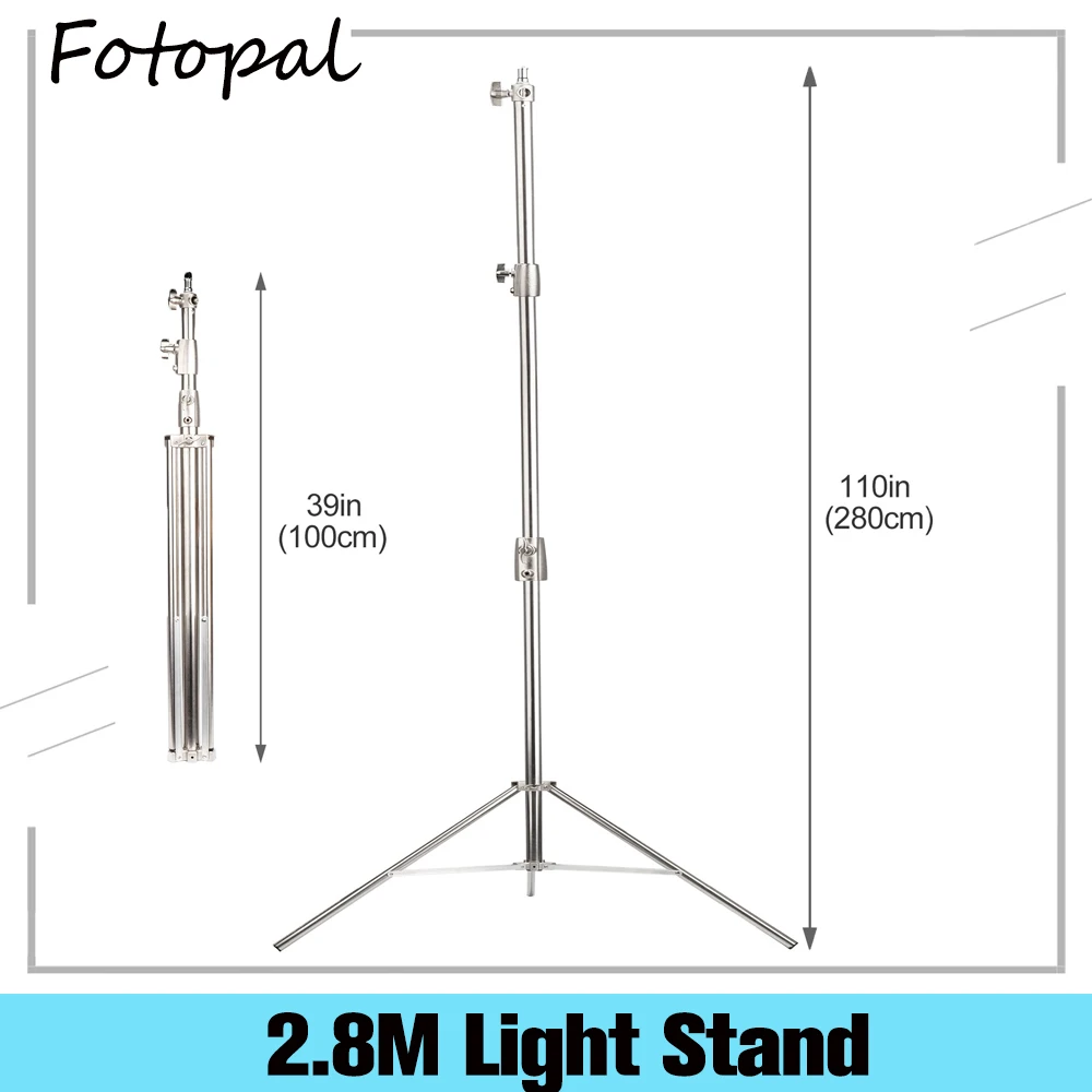 Fotopal 280cm 2.8m Heavy Duty Stainless Steel Light Stand For Fresnel Tungsten Light TV Station Photo Studio Tripods