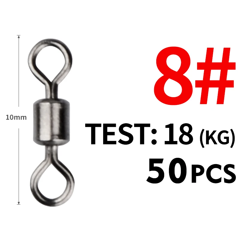 Meredith 50pcs/Lot Fishing Otočné velikosti Pevné konektory kuličkové ložisko Snap rybolovy otočné korálky z nerezové oceli