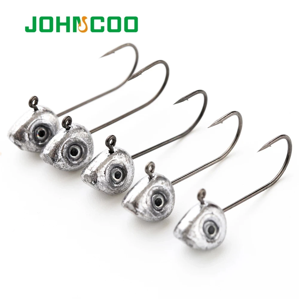 JOHNCOO 10pcs Mini Jig Head Hook 0.5g 1g 2g 3g 4g 5g Jigging Hook Rockfish Game Soft Bait Hook Carbon Steel Treble Hooks