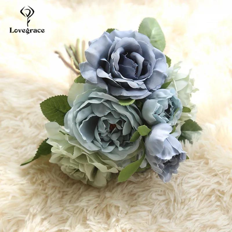 12 หัวเจ้าสาวประดิษฐ์ Rose Orchid Bouquet DIY ปลอมดอกไม้งานแต่งงานตารางห้องนั่งเล่น Decor ดอกไม้ Faux bundle