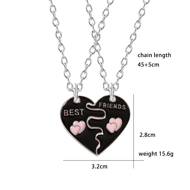 Best Friend 2 Piece Set Necklace Pink Peach Heart Pendant Necklace Female Bff  Friend Friendship Birthday  Gift  Choker Chain