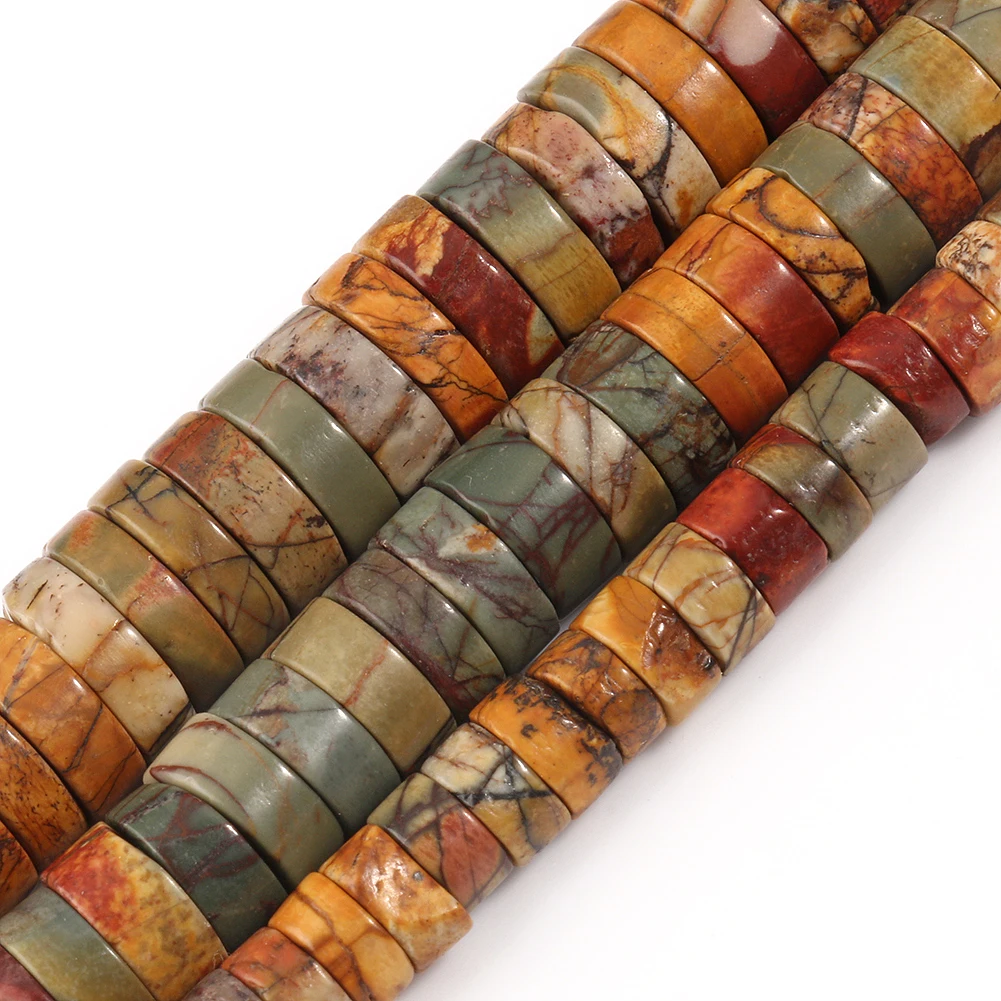 Natural Picasso Jaspers Stone Flat Round Rondelles Loose Spacer Beads for Jewelry Making DIY Bracelets Accessories 15\'\'