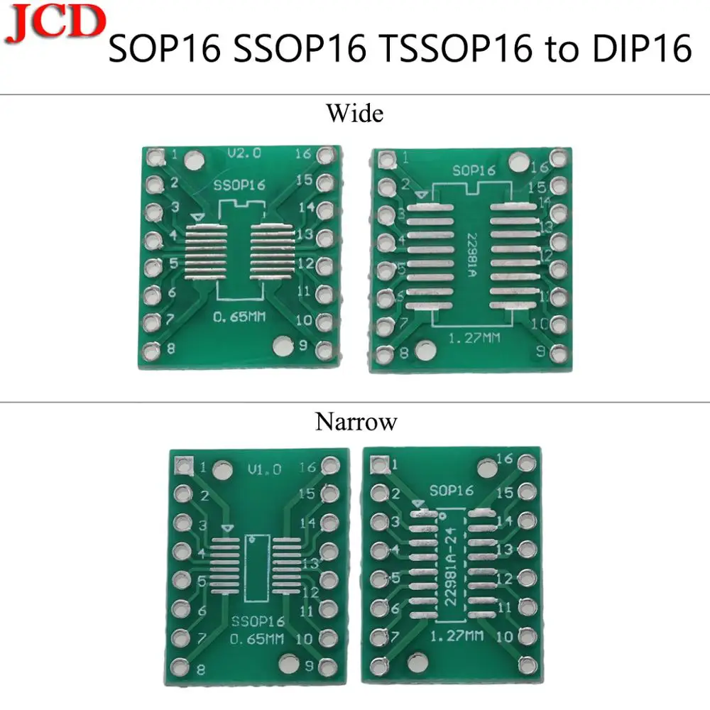 JCD Wide / Narrow SOP16 SSOP16 TSSOP16 To DIP16 0.65/1.27mm IC Adapter Diy Kit Electronic PCB Board Module SMD To DIP Adapter