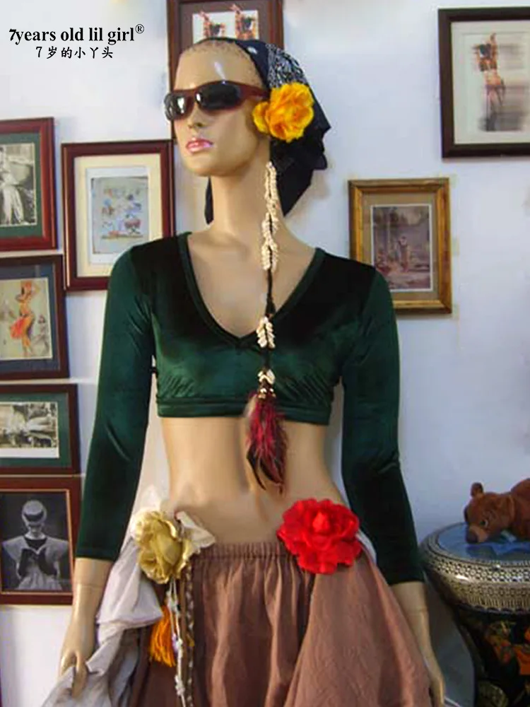 Velvet Fat Chance Tribal Choli Belly Dance Long Sleeve Top FA01 06