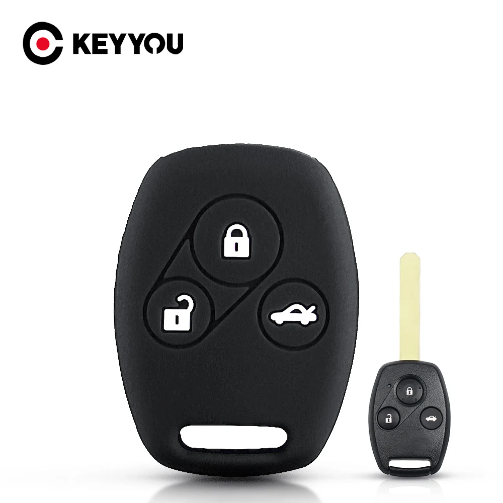 KEYYOU 3 Button Silicone Car Key Case For Honda Accord CR-V CRV Civic Pilot Fit Freed StepWGN Car Key Holder Remote Fob Cover