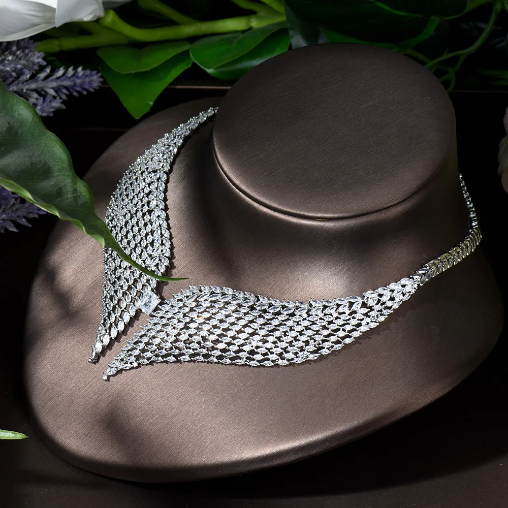 HIBRIDE الأفريقية النيجيرية زركون الكبير قطرة الماء الزفاف قلادة طقم أقراط مجوهرات الزفاف الفاخرة اكسسوارات N-1233