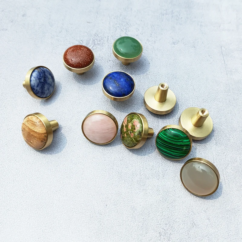 Natural Stone Brass Golden Furniture Handle Drawer Pulls Cupboard Knobs Kitchen Wardrobe Dresser Cabinet Knobs Bathroom Handle