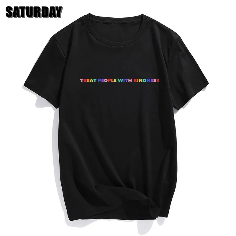 Men\'s Rainbow Color tpwk T-shirt Summer TREAT PEOPLE WITH KINDNESS Funny Clothes Boy Girl Tops Tee