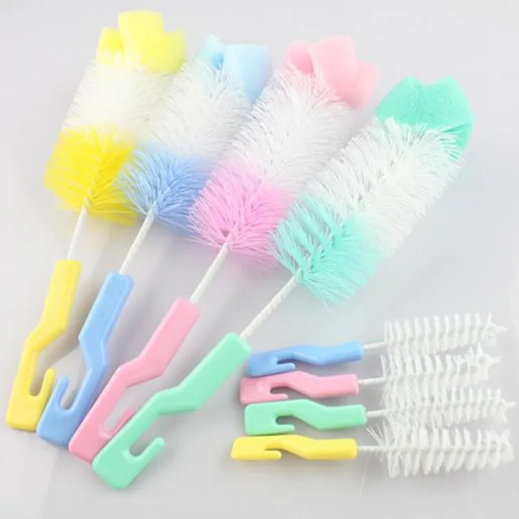 2Pcs/set Baby Nipple Milk Bottle Brushes Sponge Plastic Cleaning Set 360 Degree Sponge Cleaner + Pacifier Brush