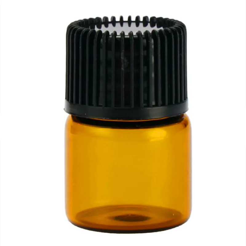 100pcs 1ml 2ml 3ml 5ml Drams Amber Glass Bottle With Plastic Lid Insert Essential Oil Glass Vials Perfume Sample Test Bottle