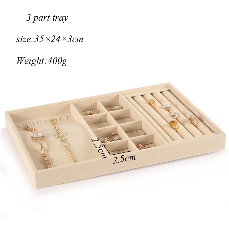 Surprise price Beige Velvet Jewelry Tray Jewellery Organizer Storage Box Watch Holder Necklace Ring Earring Pendant Holder Serie