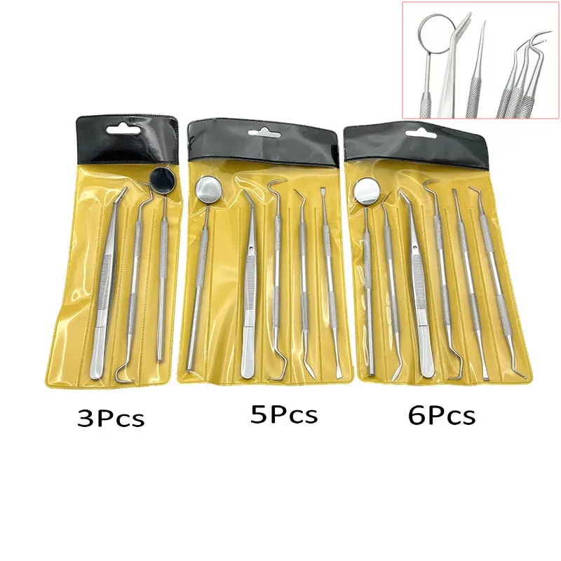 

Dental Mirror Stainless Steel Dentist Prepared Tool Set Probe Tooth Care Kit Instrument Tweezer Hoe Sickle Scaler 6pc/5pc/3pc