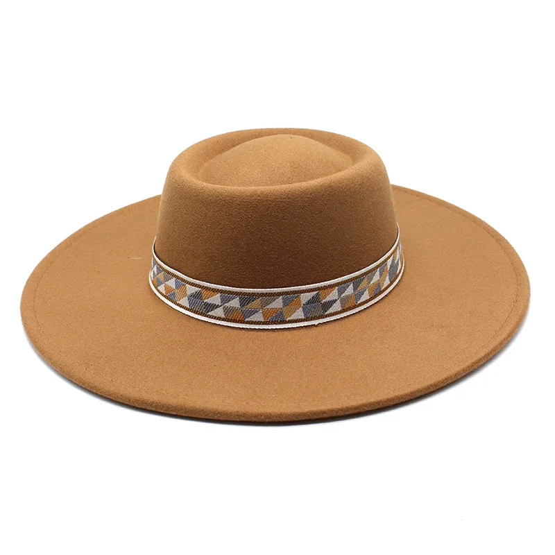Herbst Winter Wollfilz Fedoras Hut 9,5 CM Breite Krempe Jazz Hüte Für Frauen Britischen Stil Flache bowler Kirche Kleid hüte – Detail 17