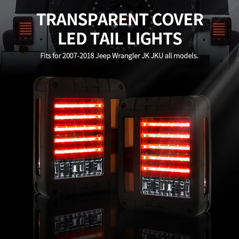 

For 2007-2018 Jeep Wrangler JK Rear LED Transparent Tail Lights W/Brake Reverse Turn Lamp