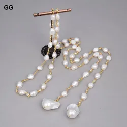 128cm Freshwater White Keshi Pearl white baroque pearl Mixed Color Cubic Zirconia Pave Chain Long Necklace women jewelry