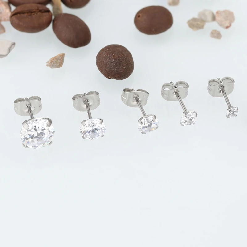 Edelstahl-Ohrstecker mit feiner Nadel, 0,8 mm, mit Rückdrückmechanismus, AAA-weiße Zirkonia, Mini-Größen 2/3/4/5/6 mm, IP-beschichtet, allergiefrei. – Detail 5
