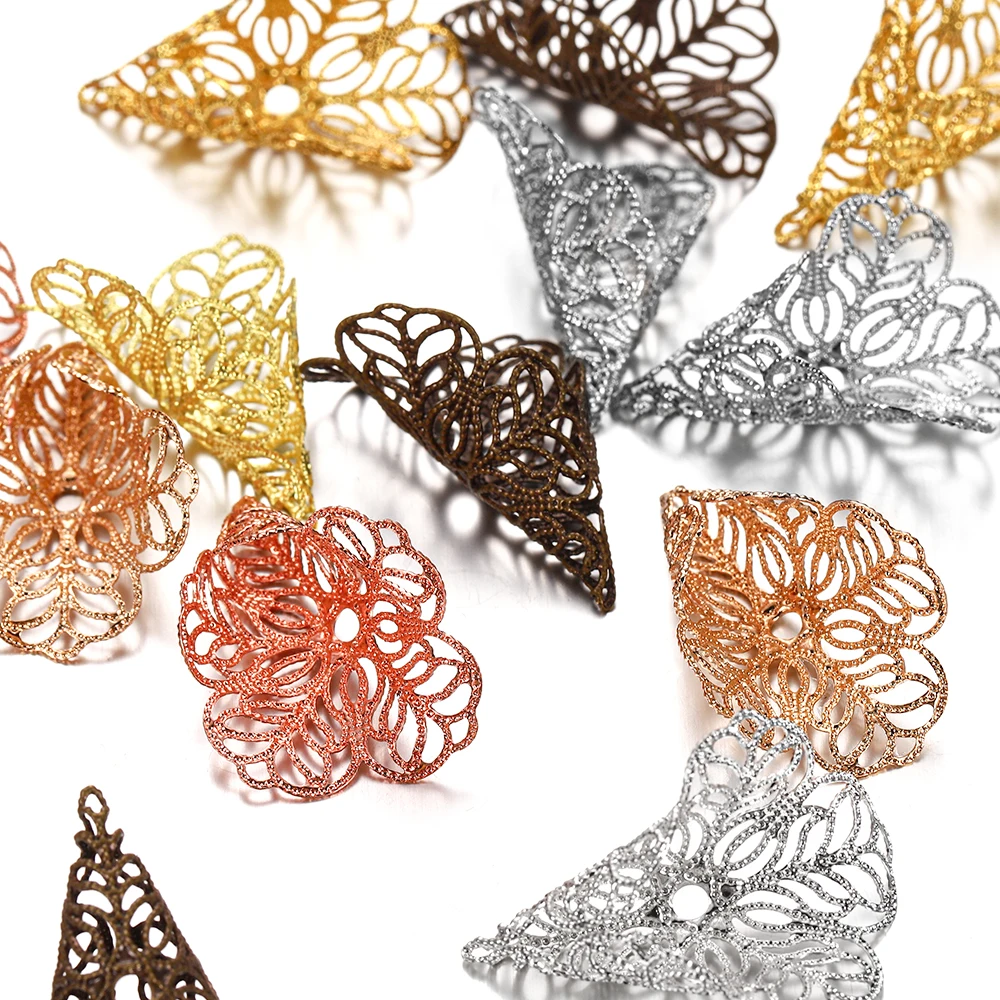 20 teile/los 23*28mm Kupfer Filigrane Blume Perle Kappen Kupfer Gold Aushöhlen Blume Perlen Kappe Für DIY schmuck Machen Zubehör