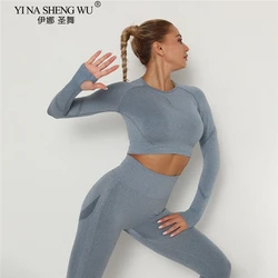 Combinazione singola gratuita pantaloni da Yoga senza cuciture allenamento da donna abbigliamento sportivo abbigliamento da palestra ciclismo Fitness Leggings a maniche lunghe reggiseno sportivo