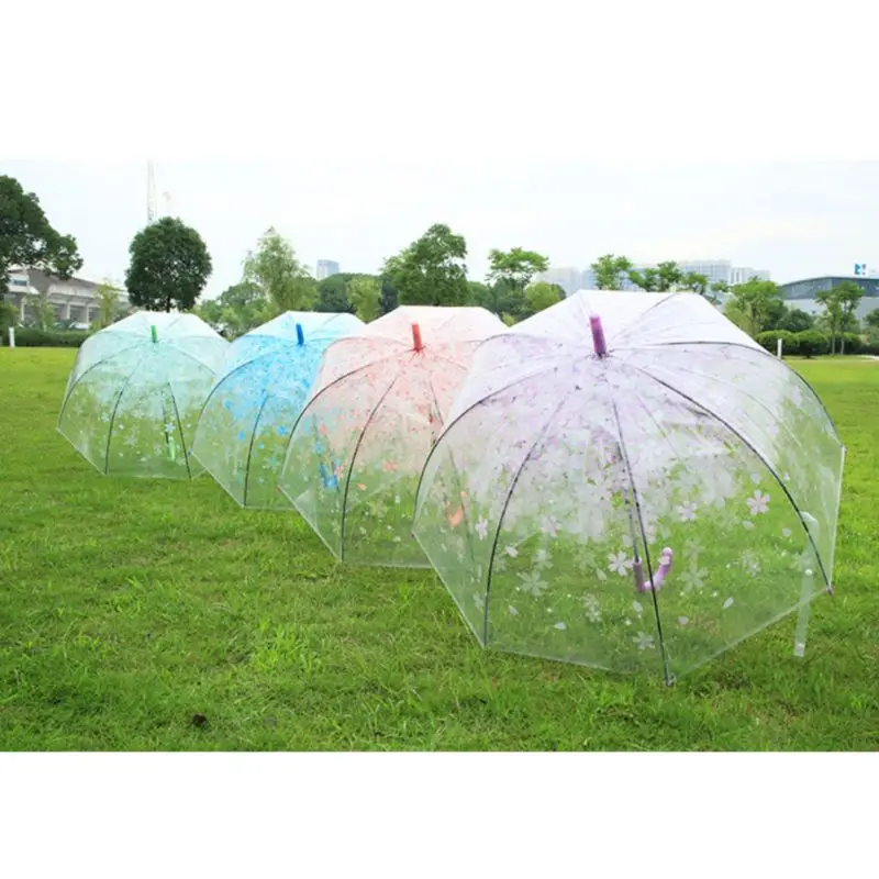 Romantic Transparent Clear Flowers Bubble Dome Umbrella Half Automatic For Wind Heavy Rain