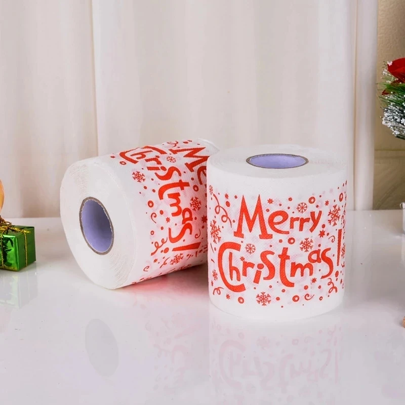 1 Roll Soft Toilet Paper Merry Christmas Santa Claus Tree Colorful Printed Bath Toilet Paper Home Supplies Decor Tissue