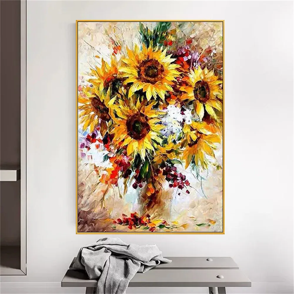 

Modern 100% Hand-Painted Flower Wall Art Van Gogh Sunflower Picture Abstract Canvas Oil Painting Mural Artwork Living Room Decor