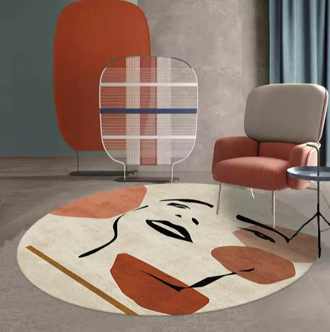 Fashion Simple Nordic Geometry Carpet Morandi Color Geometric Rug Living Room Bedroom Hanging Basket Chair Round Floor Mat