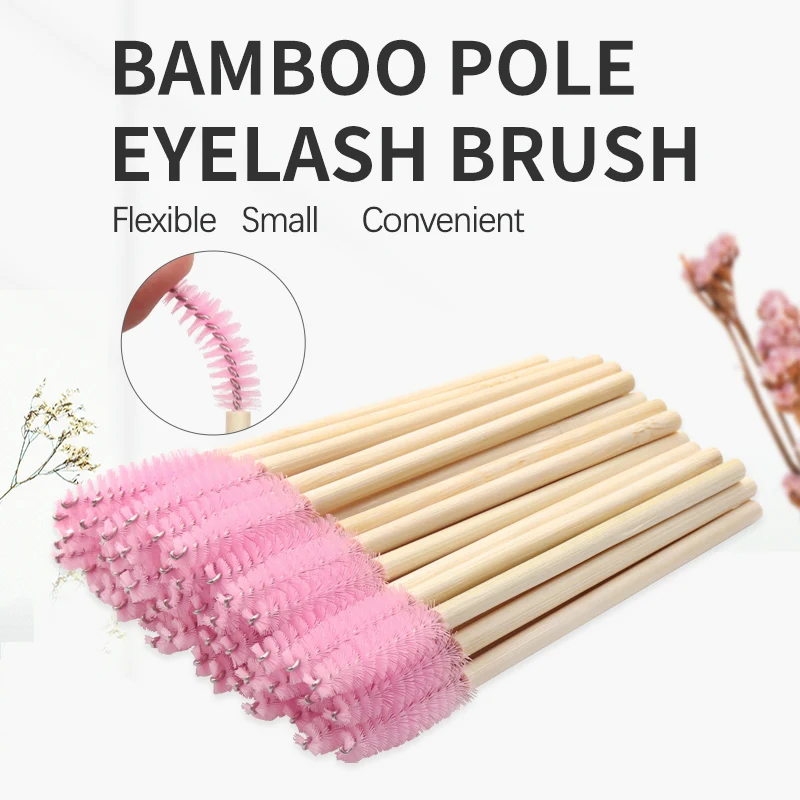 Cepillo de cejas desechable, herramienta de maquillaje con mango de bambú, aplicador de rímel, extensión de pestañas, 100 piezas