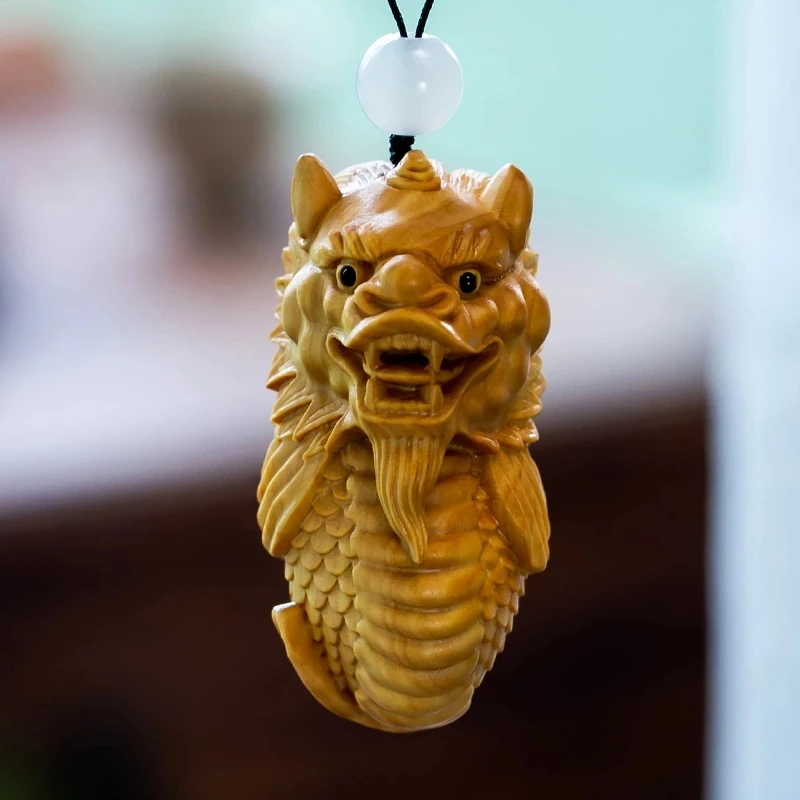 

6 см Merlion скульптура из массива дерева мини ручная резьба рыба Лев игрушка модель фэн-шуй подарок