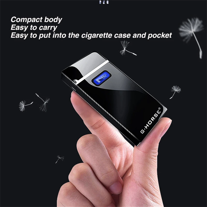 USB Electronic Charging lighter Dual Arc Plasma Cigarette Lighter LED Power Windproof Electric Pulse Torch Lighters Gadgets Men