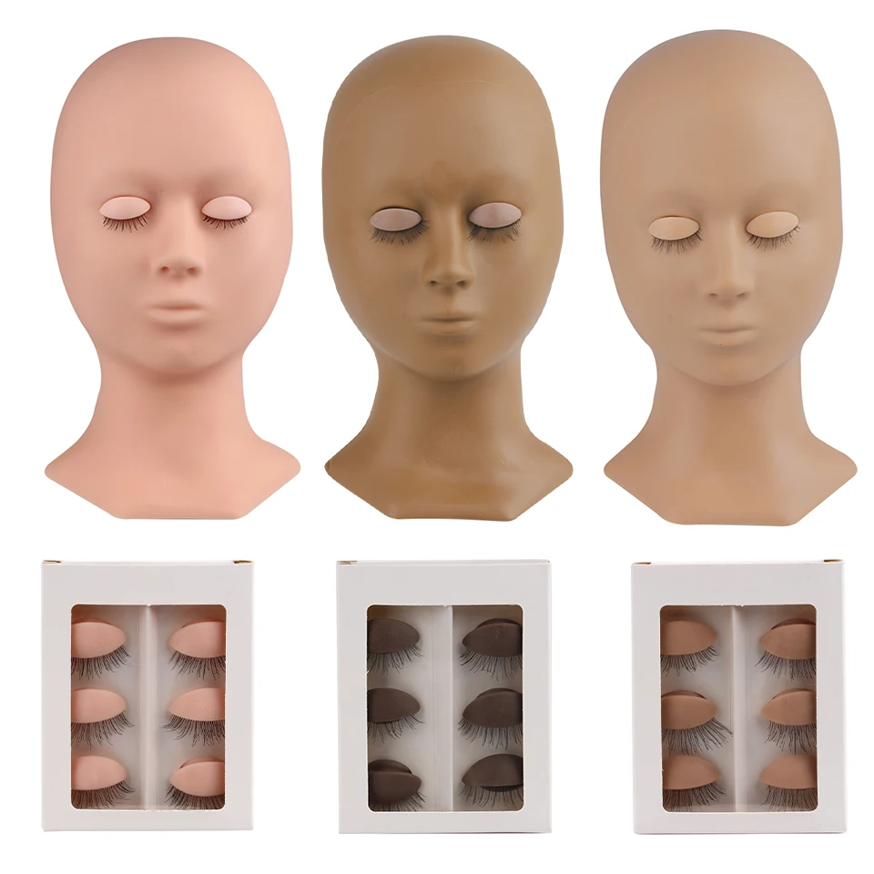 THINKSHOW Practice Eyelash Extension Mannequin Head with Eyelids Mannequin Pink/Natural/Brown Training Head Makeup Tools