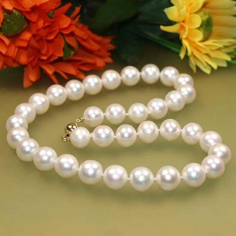 NEW 14k solid gold 9-10mm White Freshwater Cultured Pearl Necklace 18