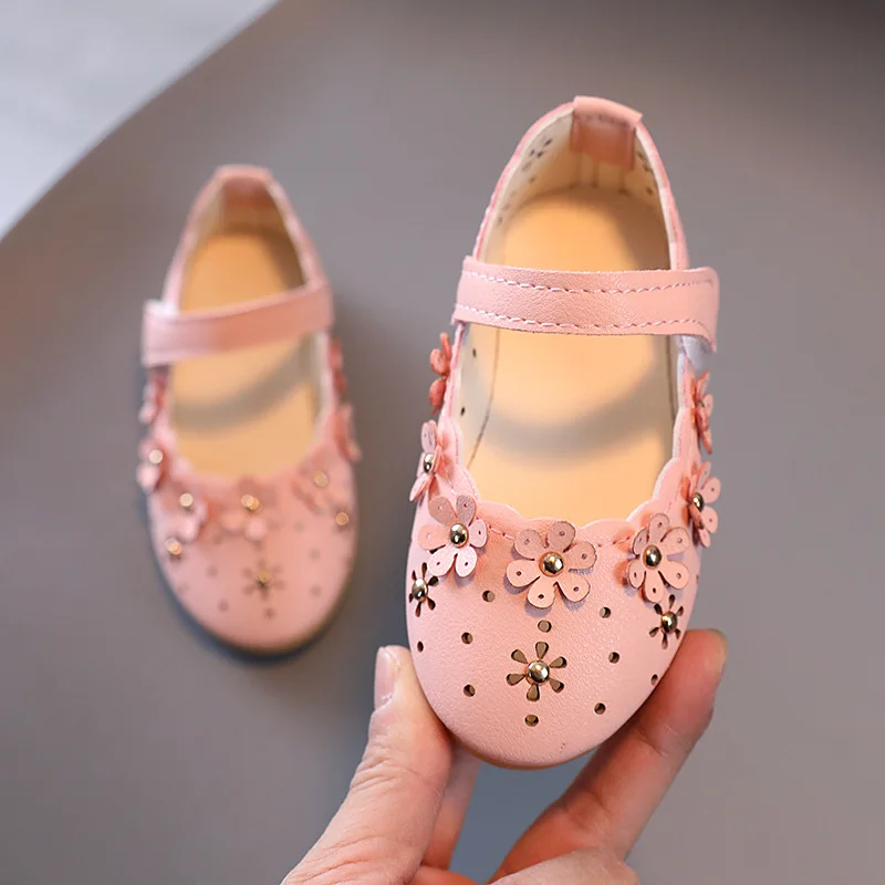 2021 Baby Toddler Girl Elegant Party Dress Cut-Outs Flower Leather Shoe For Children\'S Spring Princess Shoe Kids 1 5-12 Years