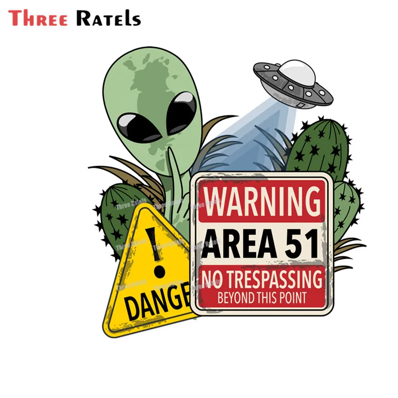 

Three Ratels A90 Funny For Area 51 No Trespassing Personality Surfboard Bumper Car Stickers Windows Cartoon Anime Laptop Decal