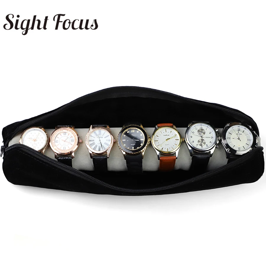 Velvet Watch Organizer Bangle Bracelet Pouch Jewelry Travel Watch Roll Portable Zipper Case Box Watch Holder Velvet Storage Bag