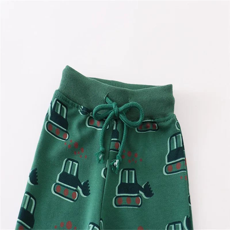 Jumping Meters Boys Sweatpants Cars Print Green Children's Trousers Hot Selling Toddler Pants Drawstring Baby Autumn Wear