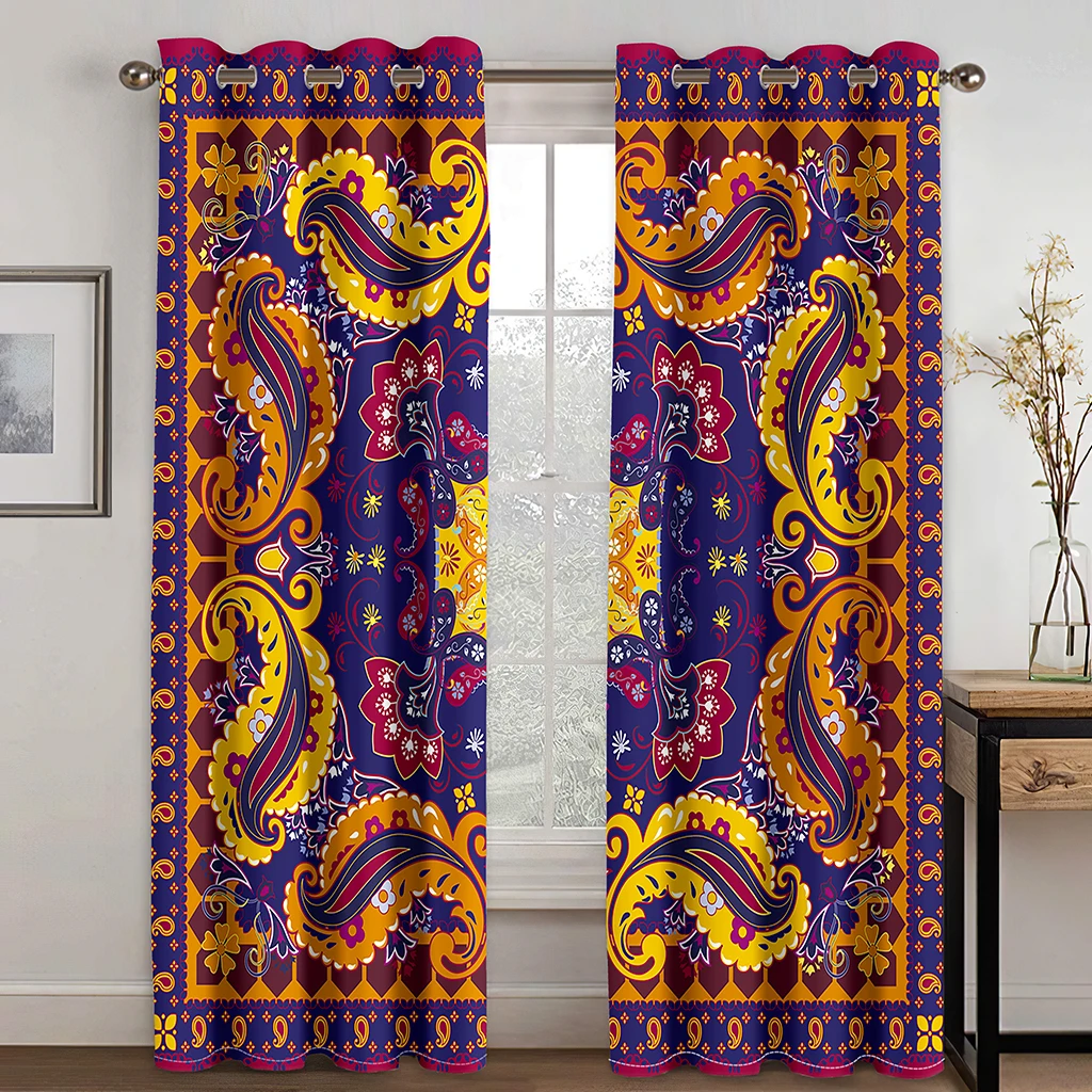 

Colorful Vintage Blackout Curtains Bohemian Aesthetic Window Curtain Boho Drapes for Living Room Bedroom (2Panels) カーテン Cortinas