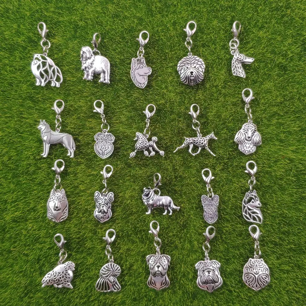 Poodle Teddy Husky Doberman Pomeranian Rough Collie Dog Animal Keychain Key Ring Pet Retro Silver Plated Women Men Jewelry Gift