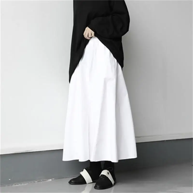 Women's Half Skirt Autumn New Pure Color Elastic Waist Simple Fashion Wash Cotton Full Skirt Full Swing Youth Versatile Skirt