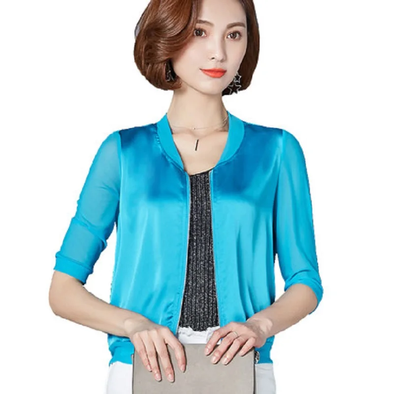 Women\'s Silk Baseball Jacket, Candy Color Bomber Jacket, Casual Outerwear, Ladies Coats, Autumn, Top Y380, M-3XL