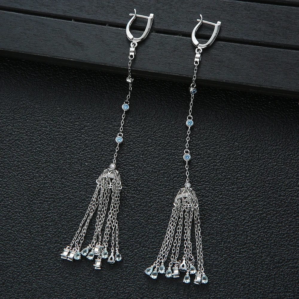 120MM Super Long Round Tassel Drops Geometry Cubic Zirconia American Wedding Party Earring Fashion Jewelry for Women E7496A