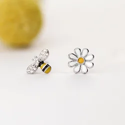 925 Sterling Silver bee flower Earrings Women Simple Fashion Wedding Jewelry Accessories