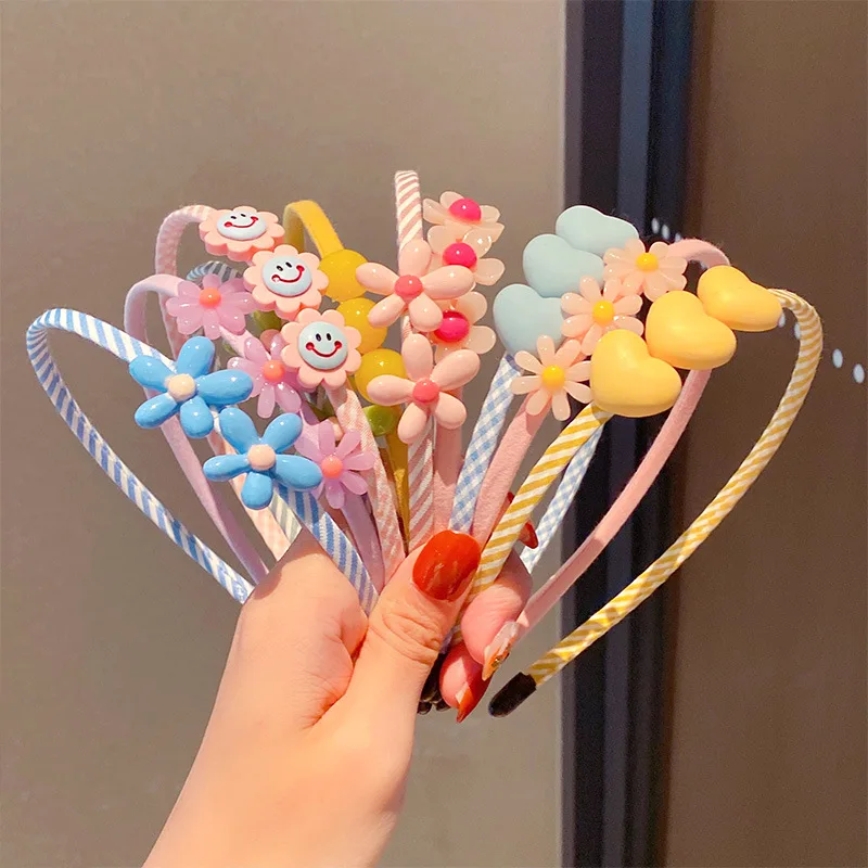 New Children Plastic Flower Thin Hairbands Love Daisy Cartoon Hairbands Hair Hoops for Girls Baby Headwear Hair Accessories