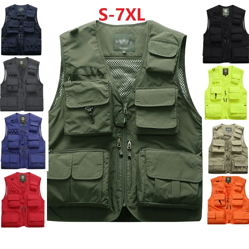 

Fishing Vests Quick Dry Breathable Multi Pockets Mesh Vest Sleeveless Jackets Unloading Photography Hiking Vest Fish Vest S-7xl