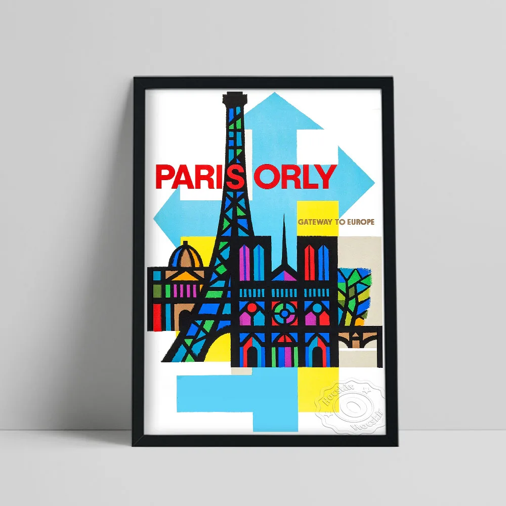 Póster de viaje de línea aérea mundial, pintura en lienzo de colores de edificio abstracto Orly de París, regalo de gira Orly, arte Vintage, decoración de pared para el hogar
