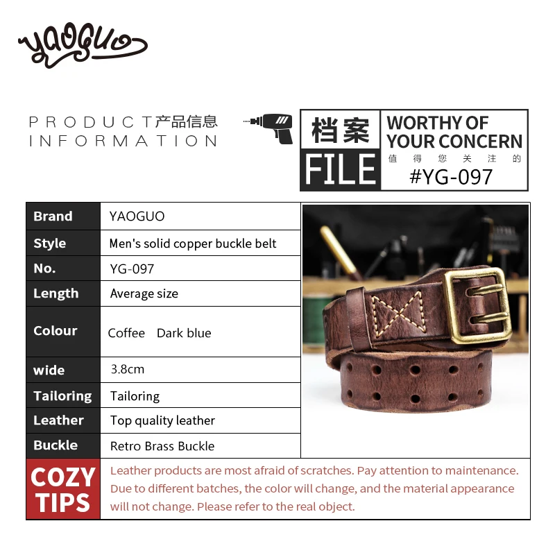 Double Needle Pin Buckle Genuine Leather Men's Belt Retro Handmade Cowskin Jeans Belt For Male YG097