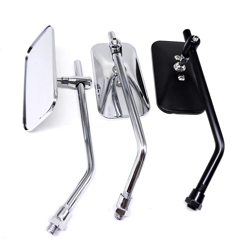 2Pcs Universal Retro Rectangle Aluminum Motorcycle Rearview Mirrors Chrome 10mm For Honda retroviseur Motorcycle Accessories