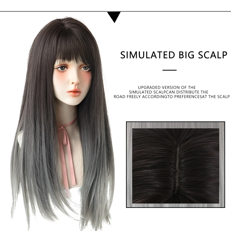 7JHH WIGS Omber Blue Gray Long Straight Latest Style 26\