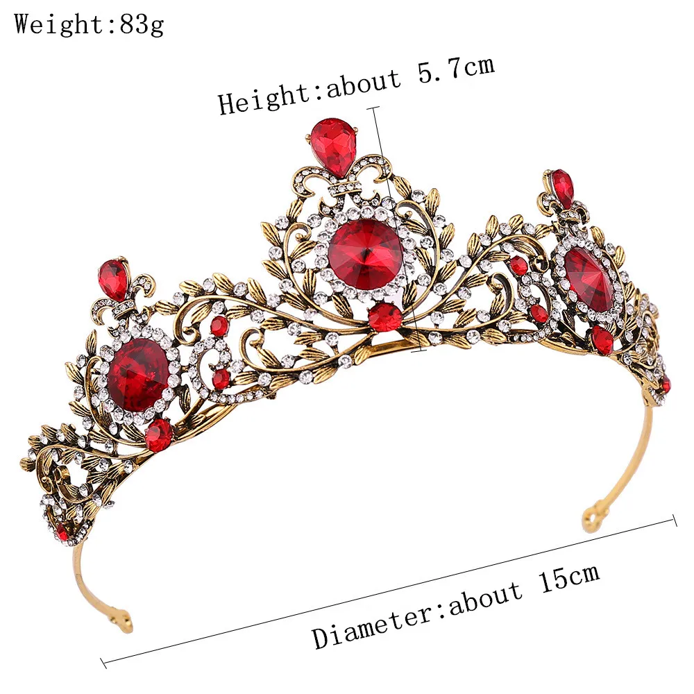 JaneVini Vintage Red Crystal Bride Headband Bronze Classic Bridal Tiara Hair Crown Wedding Hair Accessories Beaded Headpieces