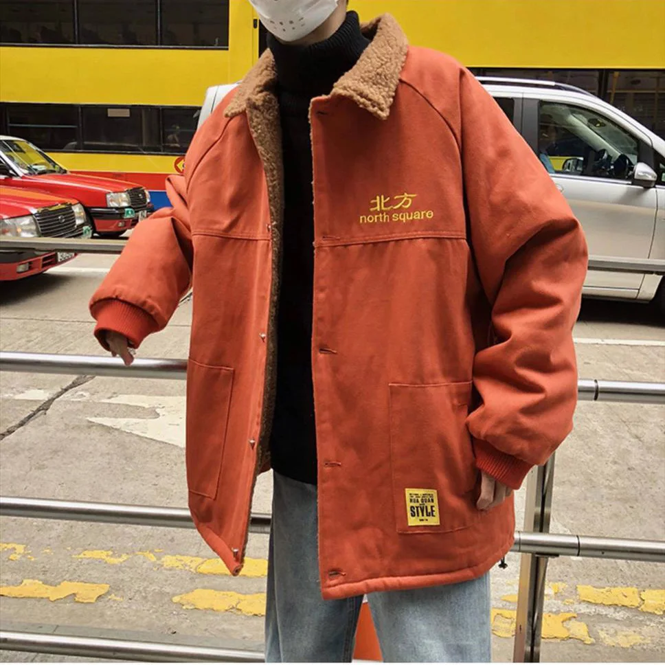 Parkas gruesas con cuello vuelto para hombre, abrigo Harajuku, ropa de calle, Ulzzang, Kpop, moda de ocio, nuevo, Invierno