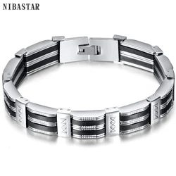 Stainless Steel Bracelet Men Wrist Band Black Grooved Rudder Silicone  Link Insert Punk Wristband Stylish Casual Bangle